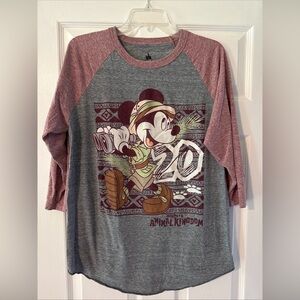 Disney Parks Gray and Maroon Safari Mickey Animal Kingdom Baseball Tee